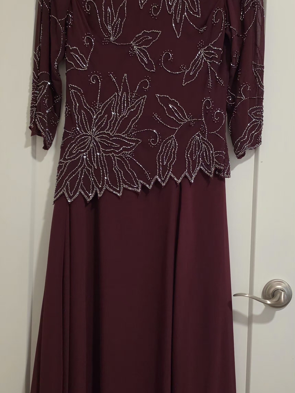 J Kara Beaded Burgundy Maxi Dress